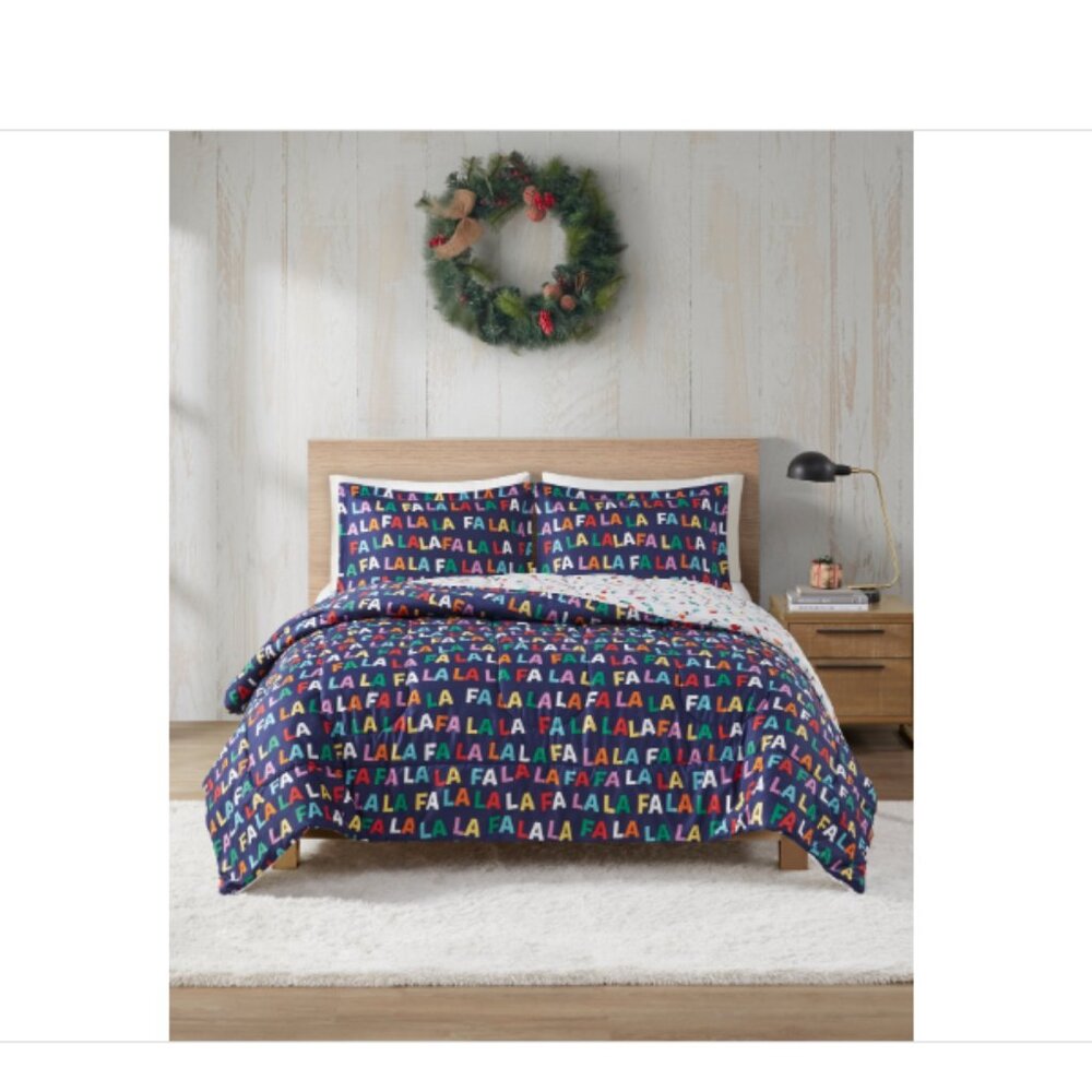 Jla Home Holiday FaLaLa 3-Pc. Comforter Set, - Blue